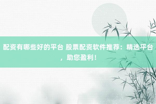 配资有哪些好的平台 股票配资软件推荐：精选平台，助您盈利！