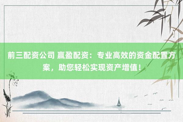 前三配资公司 赢盈配资：专业高效的资金配置方案，助您轻松实现资产增值！