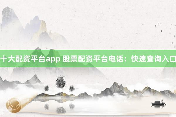 十大配资平台app 股票配资平台电话：快速查询入口