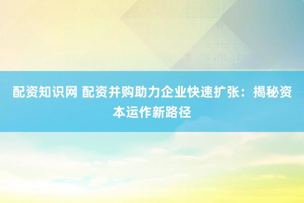 配资知识网 配资并购助力企业快速扩张：揭秘资本运作新路径