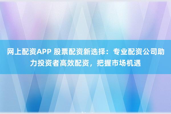 网上配资APP 股票配资新选择：专业配资公司助力投资者高效配资，把握市场机遇
