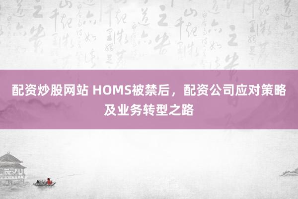 配资炒股网站 HOMS被禁后，配资公司应对策略及业务转型之路